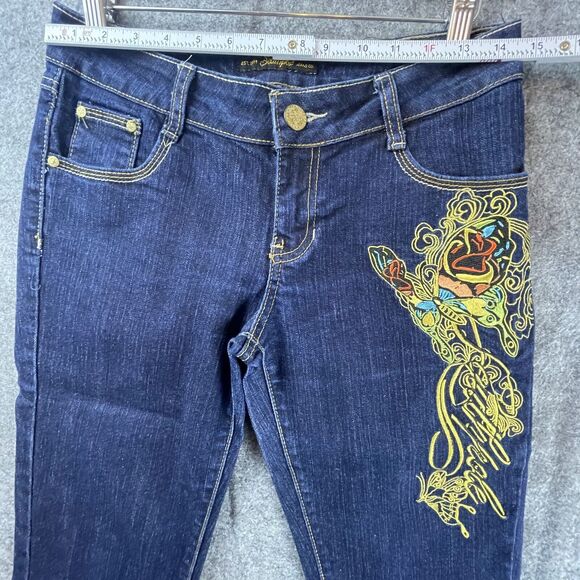 Southpole Jean Shorts Womens 7 Blue Butterfly Embroidered Cuffed Y2K 90s Stretch - Picture 8 of 9